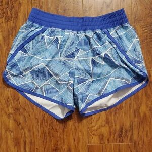 Champion Blue and White Athletic Shorts with Geometric Print